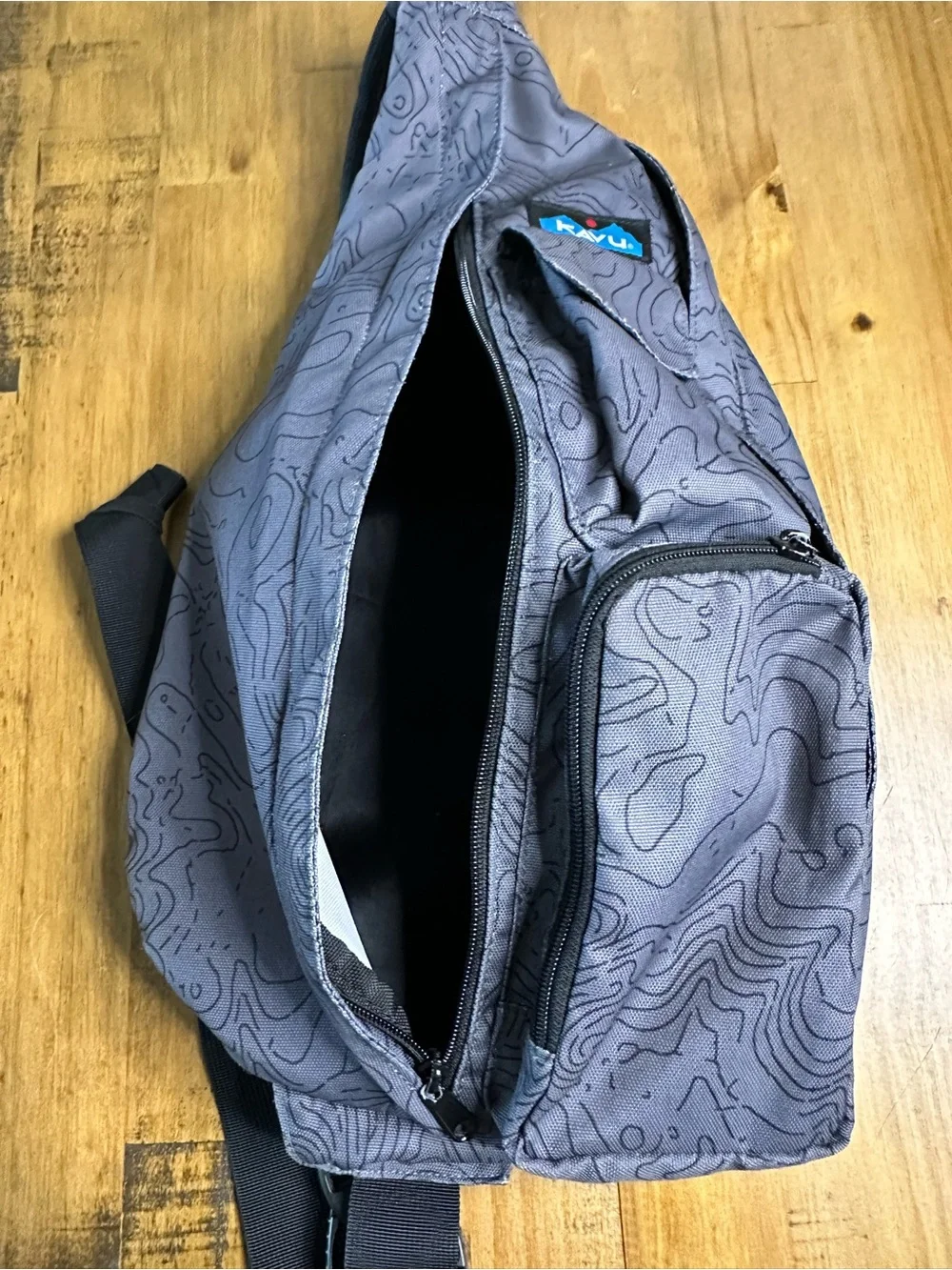 Kavu Gray Topo-Print Sling Hiking Backpack